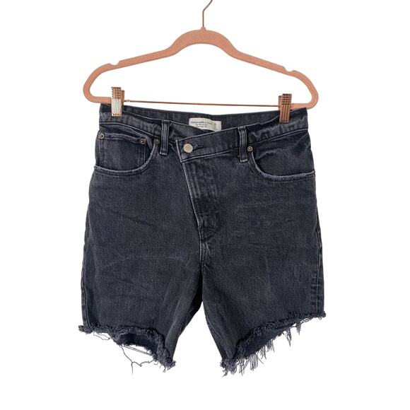 Abercrombie & Fitch Cut Off Shirt Dark Wash Overlap Front Button Denim Shorts 6 - Picture 1 of 8